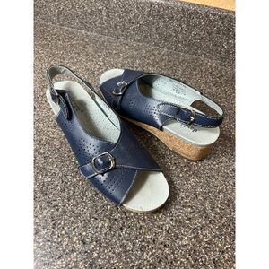 David Tate Comfort Sandals Womens 8 N Navy Blue Leather Slip On Wedge Sling Back